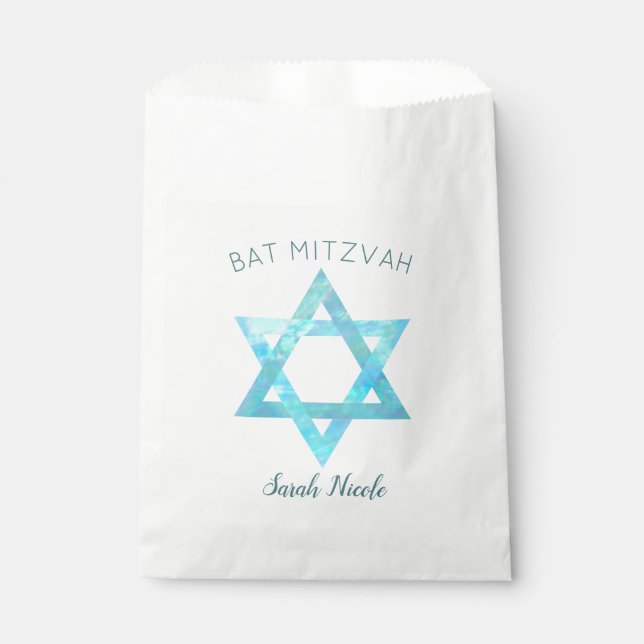 Bat Mitzvah Blue Opal Star Of David Glam Party Favor Bag (Front)