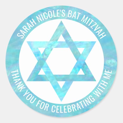 Bat Mitzvah Blue Opal Star Of David Thank You Classic Round Sticker