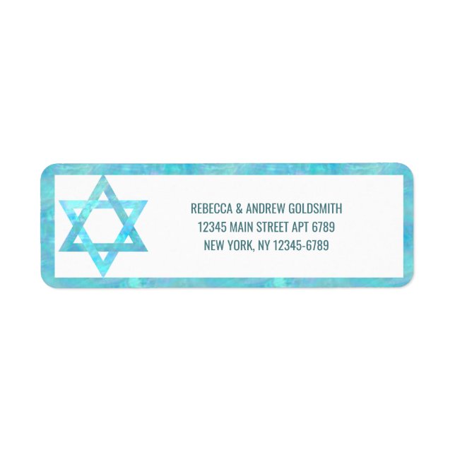 Bat Mitzvah Blue Opal Watercolor Stylish Star Label (Front)