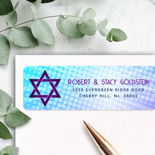 Bat Mitzvah Blue Purple Gradient Retro Fun Address Label (Creator Uploaded)