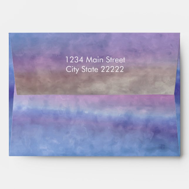 Bat Mitzvah Blue Purple Watercolor Streaks Envelope (Back (Top Flap))