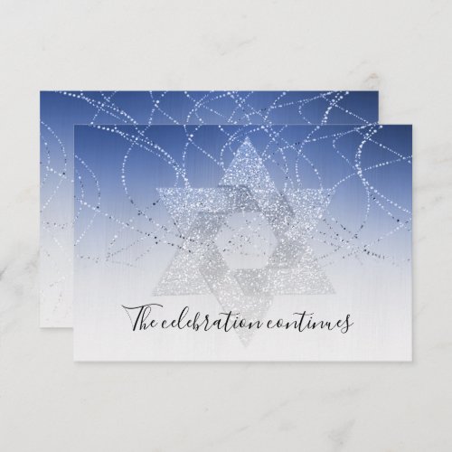 Bat Mitzvah Blue Star Glittery After Party Card