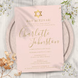 Bat Mitzvah Blush Pink Gold Script Invitation<br><div class="desc">Featuring golden script signature name. Personalize with your special Bat Mitzvah information in chic gold lettering on a blush pink background. Designed by Thisisnotme©</div>