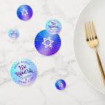 Bat Mitzvah Bold Boho Retro Blue Purple Gradient Confetti<br><div class="desc">Add some extra style to your favorite Bat Mitzvah’s celebration party with this customizable table confetti! Fun, trendy, bold purple and navy blue typography with modern sans serif typography overlay a background of pop light turquoise and purple ombre gradient rays with white dots on one side. A white Star of...</div>