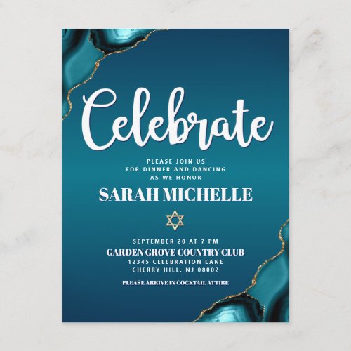 Bat Mitzvah Bold Gold Turquoise Ombre Agate Script Enclosure Card