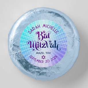 Bat Mitzvah Bold Groovy Retro Blue Purple Gradient Dipped Oreo Cookie Favors