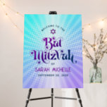 Bat Mitzvah Bold Retro Blue Purple Ombre Welcome Foam Board<br><div class="desc">Proudly welcome every guest of your daughter’s Bat Mitzvah party! Display this boho, retro, personalized foam core poster board to add to her special day. Fun, trendy, bold purple and navy blue typography with modern sans serif typography overlay a background of pop light turquoise and purple ombre gradient rays with...</div>