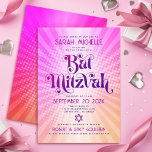 Bat Mitzvah Bold Retro Boho Pink Orange Gradient Invitation<br><div class="desc">Be proud, rejoice and showcase this milestone of your favorite Bat Mitzvah with this fun boho retro, personalized invitation! Fun, trendy, bold dark hot pink and purple typography with modern sans serif typography overlay a background of pop light orange and pink ombre gradient rays with white dots. On the back,...</div>