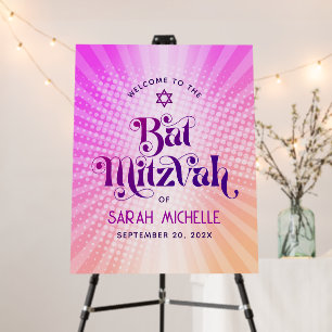 Bat Mitzvah Bold Retro Pink Orange Ombre Welcome Foam Board