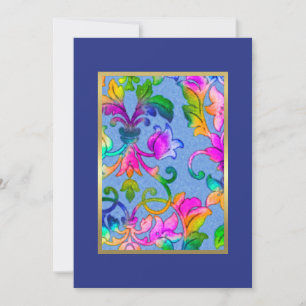 Bat Mitzvah Brightly Colored Painted Damask Invitation