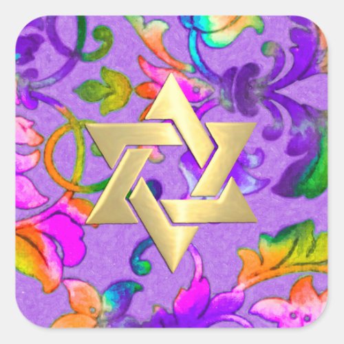 Bat Mitzvah Brightly Colored Painted Damask Square Sticker