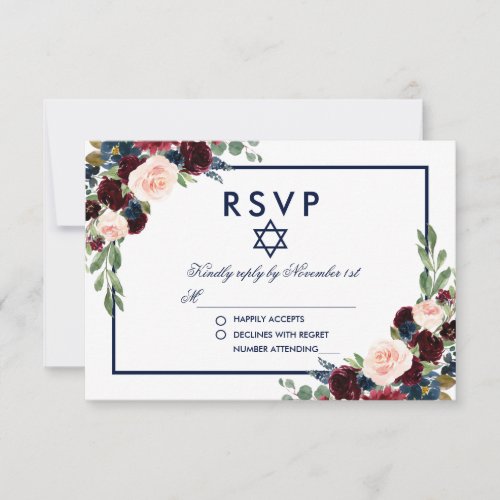 Bat Mitzvah Burgundy Blue Floral RSVP