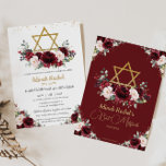 Bat Mitzvah Burgundy Blush Floral Gold Star Invitation<br><div class="desc">Personalize this lovely burgundy and blush floral bats mitzvah invitation with own wording easily and quickly,  simply press the customize it button to further re-arrange and format the style and placement of the text.  Matching items available in store!  (c) The Happy Cat Studio</div>