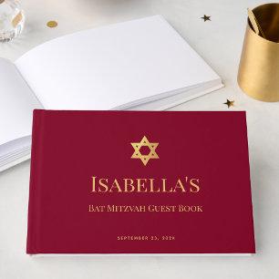 Bat Mitzvah Burgundy Faux Gold Star of David Girl Guest Book