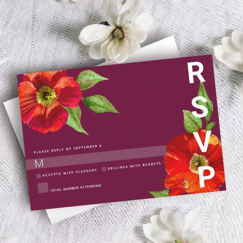 Bat Mitzvah Burgundy Modern Floral Watercolor RSVP Card