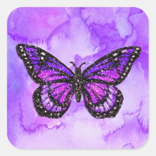 Bat Mitzvah Butterfly Purple and Pink Painted Square Sticker