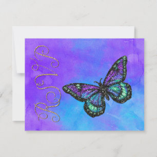Bat Mitzvah Butterfly Purple and Turquoise Painted RSVP Card