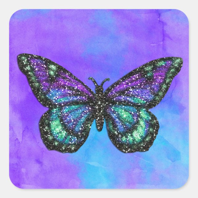 Bat Mitzvah Butterfly Purple and Turquoise Painted Square Sticker (Front)