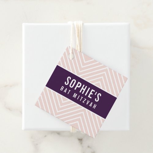 BAT MITZVAH chic modern geometric aubergine blush Favor Tags