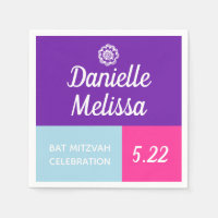 Bat Mitzvah Color Block Personalized Napkins