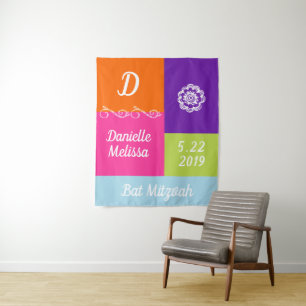 Bat Mitzvah Color Block Photo Background Tapestry