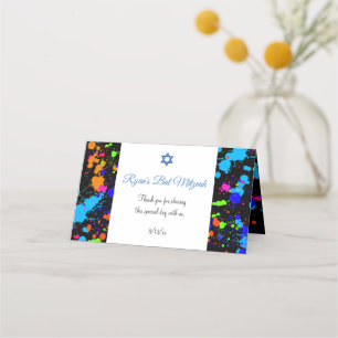 Bat Mitzvah, Colorful Paint Splatter, Custom Place Card