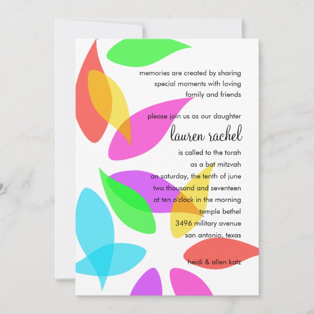 Bat Mitzvah Colorful Petals Invitation (Front)