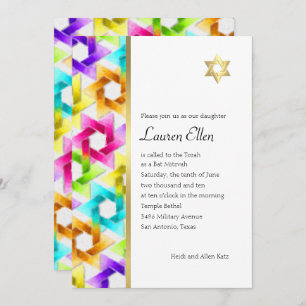 Bat Mitzvah Colorful Star Damask Invitation