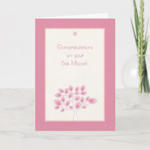 Bat Mitzvah Congratulations, Pink Tree Card