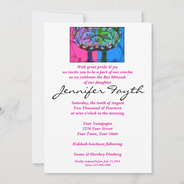 Bat Mitzvah - Cotton Candy Trees Of Life Invitation (Front)