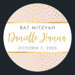 Bat Mitzvah cute blush pink gold polka dots Classic Round Sticker<br><div class="desc">by kat massard >>> WWW.SIMPLYSWEETPAPERIE.COM <<< Use for any special celebration - birthday, baptism, bat mitzvah. These personalised stickers can be used for envelopes seals, decoration, favors etc. Love the design, but would like to see some changes - another color scheme, product, add a photo or adapted for a different...</div>