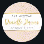 Bat Mitzvah cute blush pink gold polka dots Classic Round Sticker<br><div class="desc">by kat massard >>> WWW.SIMPLYSWEETPAPERIE.COM <<< Use for any special celebration - birthday, baptism, bat mitzvah. These personalised stickers can be used for envelopes seals, decoration, favors etc. Love the design, but would like to see some changes - another color scheme, product, add a photo or adapted for a different...</div>