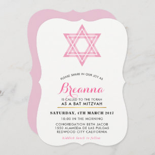 BAT MITZVAH cute modern tween star of david pink Invitation