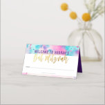 BAT MITZVAH cute pink purple aqua gold watercolor Place Card<br><div class="desc">by kat massard >>>   https://linktr.ee/simplysweetpaperie <<< 
An on trend,  cute design for your Event Reception PLACE CARDS.
Hand write guests names and add table number
 TIP :: 1. To change/move graphics & fonts and add more text - hit the "customise it" button</div>