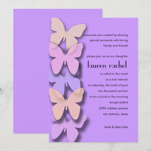 Bat Mitzvah Dimensional Butterfly Border Announcements