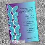 Bat Mitzvah Dimensional Butterfly Turquoise Purple Foil Invitation<br><div class="desc">Bat Mitzvah designs by Umua. Printed and shipped by Zazzle or its partner.</div>