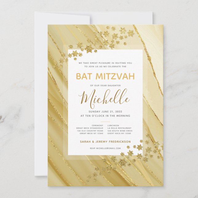 Bat Mitzvah Elegant Gold Glitter Invitation (Front)