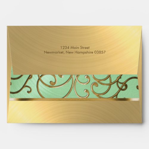 Bat Mitzvah Elegant Mint Green Gold Filigree Envelope