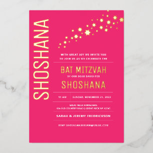Bat Mitzvah Elegant Modern REAL GOLD Foil Invitati Invitation