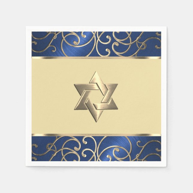 Bat Mitzvah Elegant Navy Blue and Gold Filigree Napkins (Front)