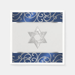 Bat Mitzvah Elegant Navy Blue and Silver Filigree Napkins