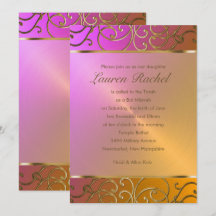 Bat Mitzvah Elegant Orange Pink Gold Filigree