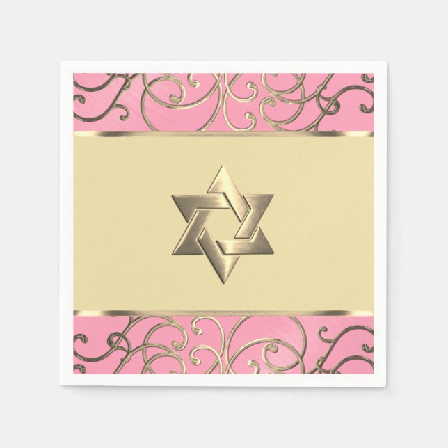 Bat Mitzvah Elegant Pink and Gold Filigree Napkins (Front)