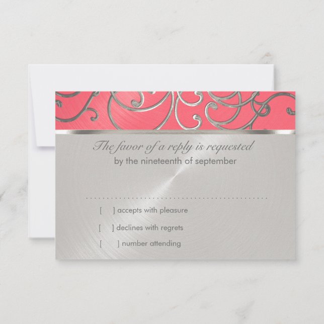 Bat Mitzvah Elegant Pink and Silver Filigree Invitation (Back)