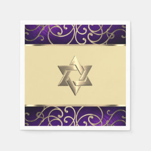 Bat Mitzvah Elegant Purple and Gold Filigree Napkins