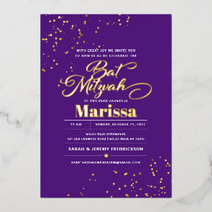 Bat Mitzvah Elegant Script REAL GOLD  Foil Invitation