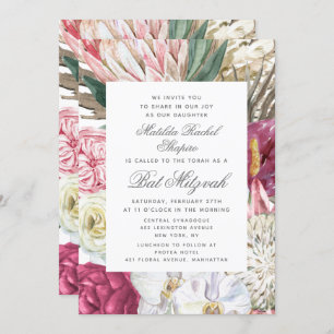 Bat Mitzvah Elegant Watercolor Floral Invitation