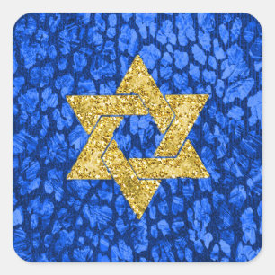 Bat Mitzvah Faux Blue Metallic Gold Glitter Square Sticker
