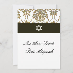 Bat  Mitzvah+Faux Gold Damask/black+white Invitation
