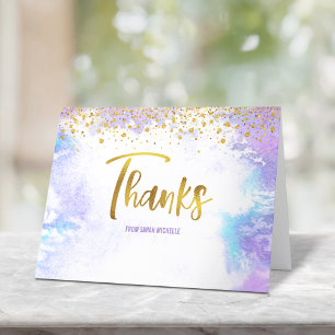 Bat Mitzvah Faux Gold Script on Purple Watercolor Letterpress Thank You Card